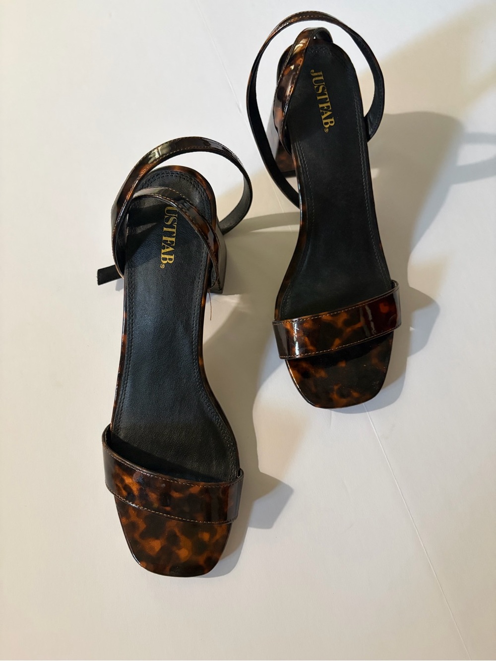 JustFab Tortoiseshell Patent Ankle-Strap Heels - Brown/Black